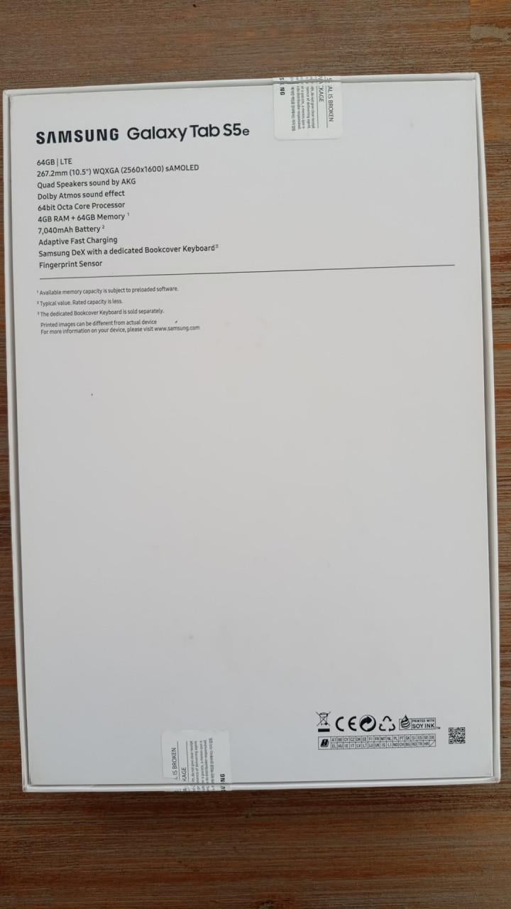Samsung Galaxy Tab S5e 10.5” 4G/LTE + WiFi – met doos