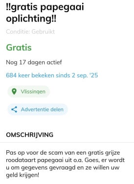 Pas op papegaai oplichting