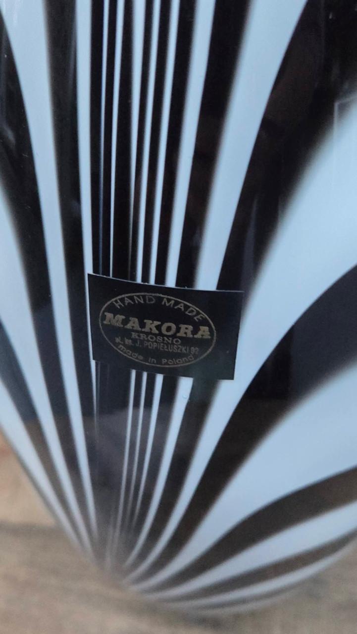 🌿 Prachtige zwart witte Glazen Vaas Makora Krosno.