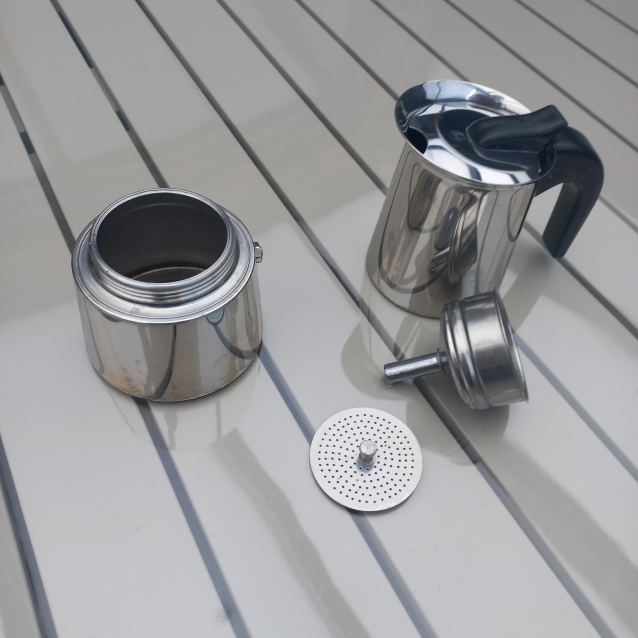 Vintage Italiaanse beroemde inox grote Moka koffiezetapparaat van DE
