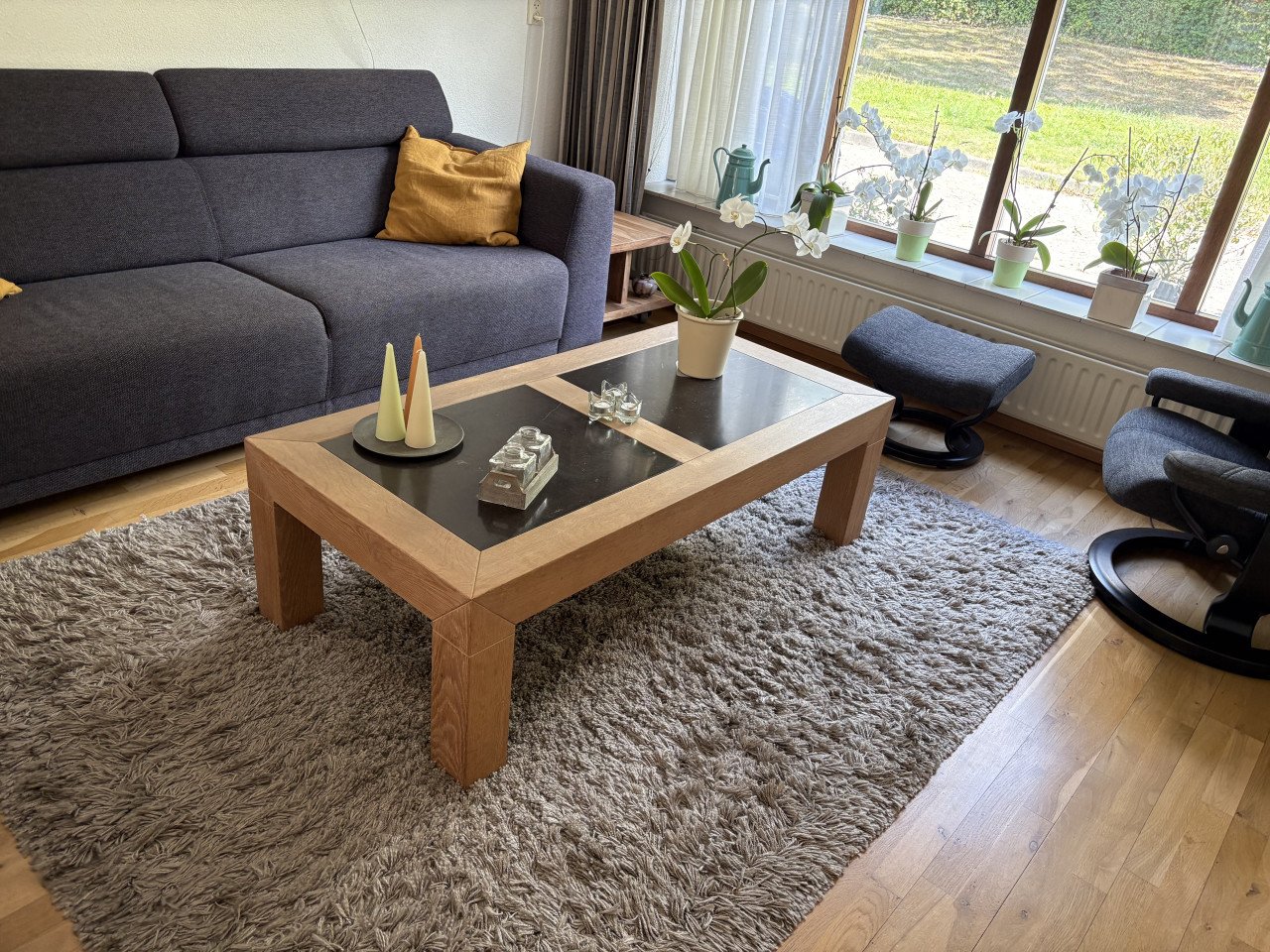 Salontafel en bijzet tafel met stenen inleg