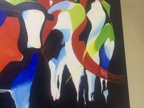 Schilderij abstract met koeien