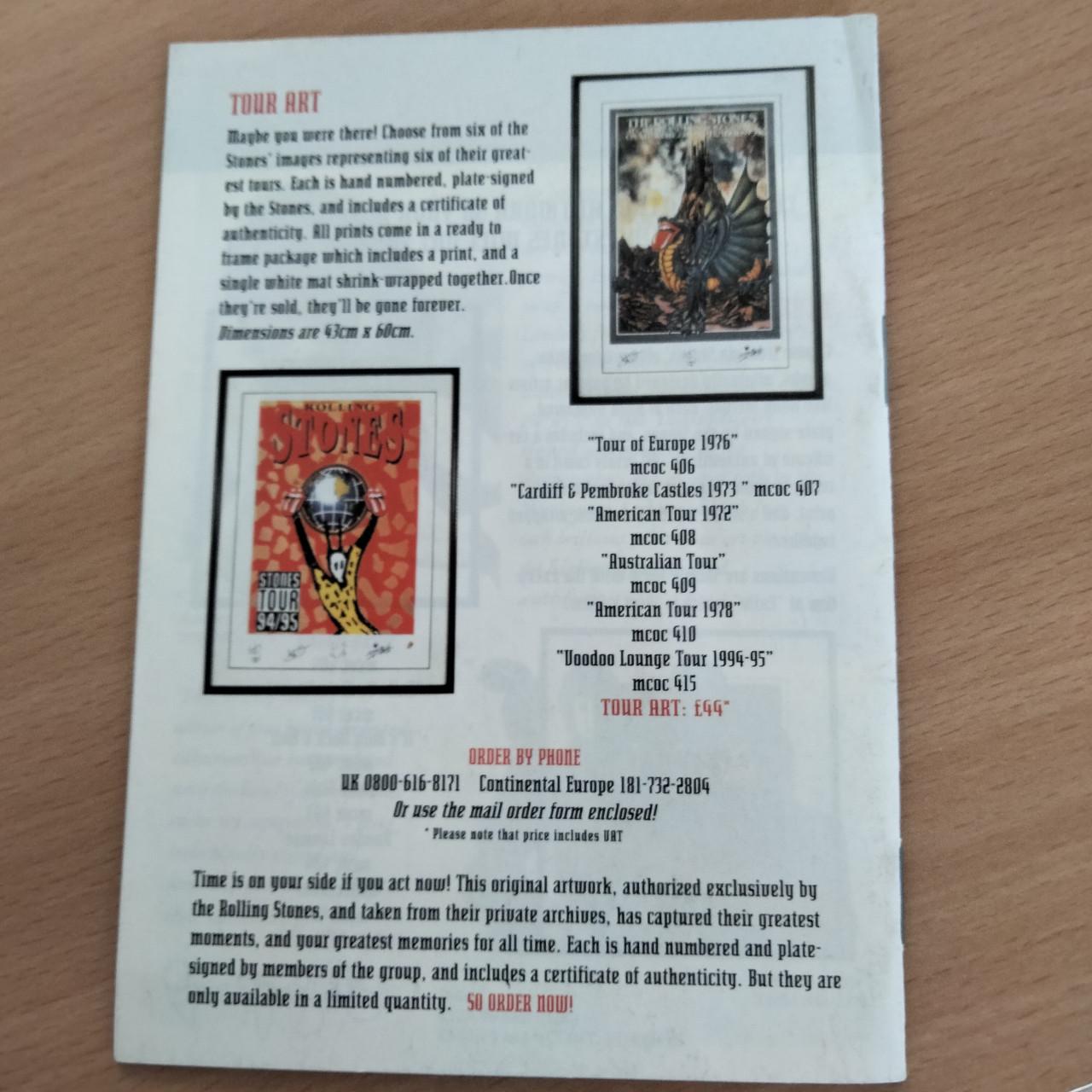 Merchandise catalogue  1995 Rolling stones