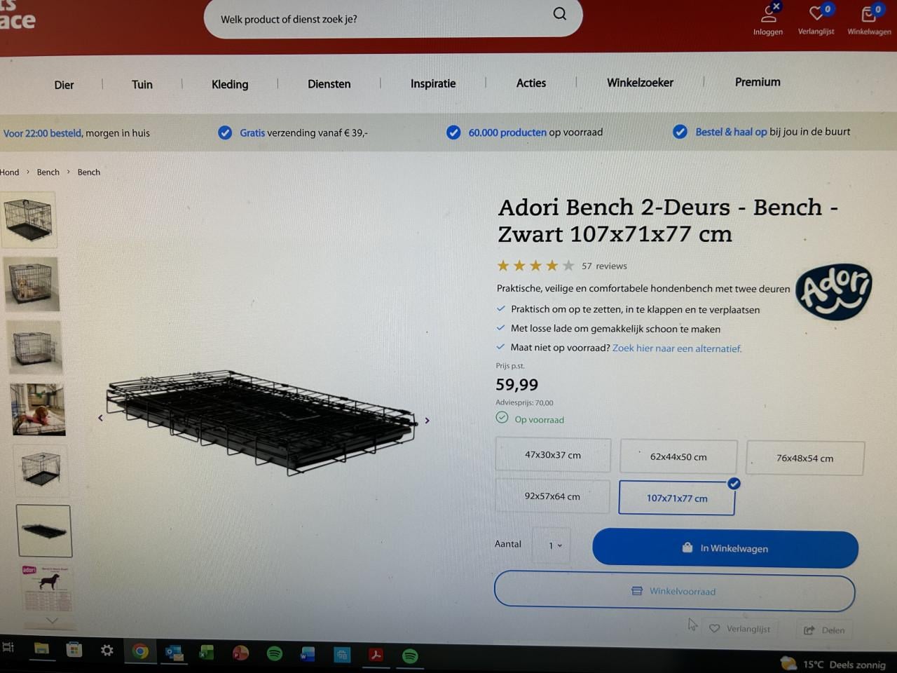 Nieuwe XL Adori hondenbench met all weather benchmat
