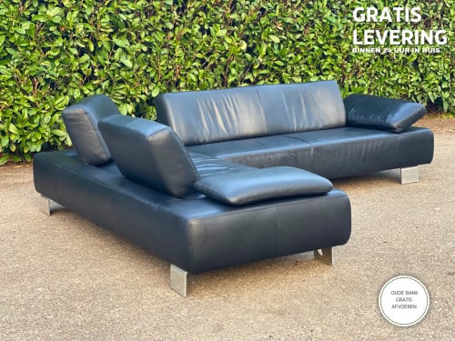 GRATIS LEVERING HEEL NL Montel Zwarte Echt Leer Hoekbank