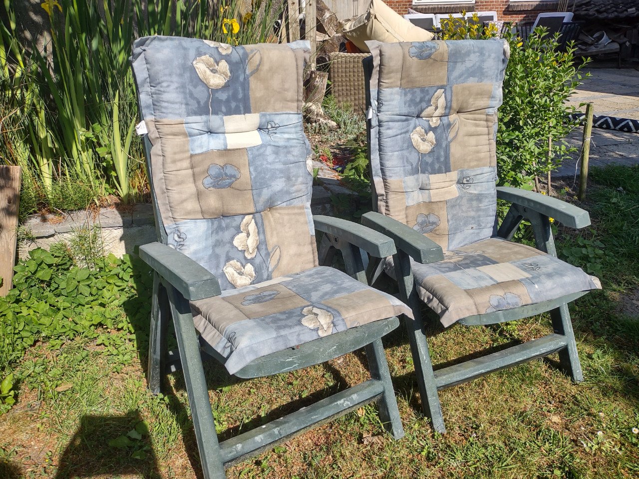 2x Jardin tuinstoel met kussen, gebruikte set. Standen stoel