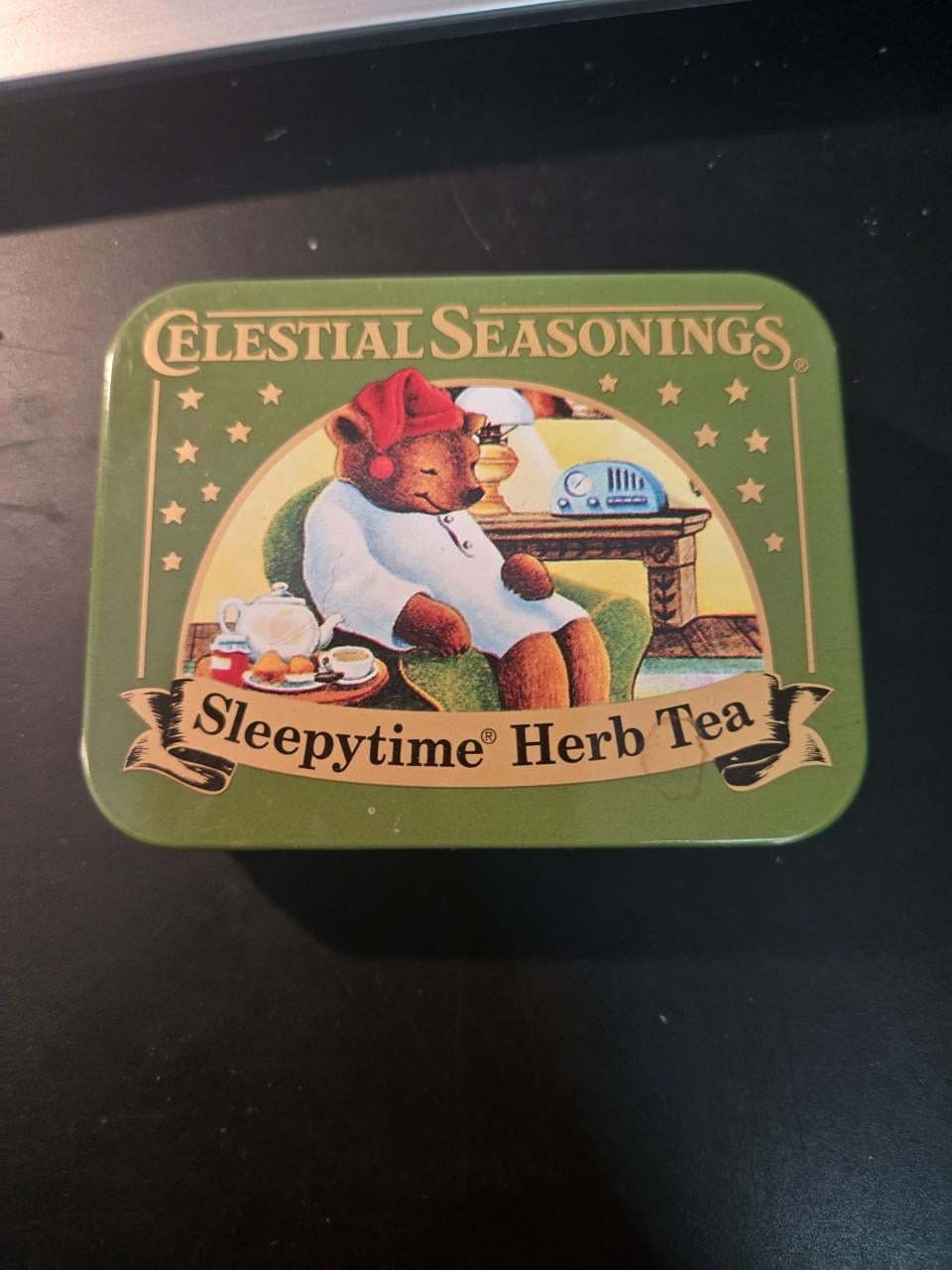 Verzamelblik van Celestial Seasonings  "Sleepytime" kruidenthee-ontwerp,