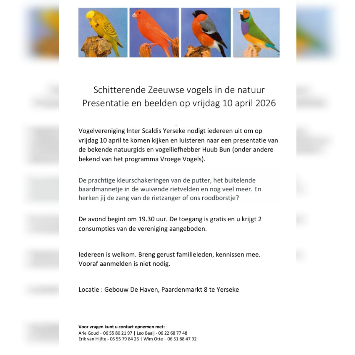 Presentatie op vrijdag 10 april - Vogelvereniging Inter Scaldis Yerseke