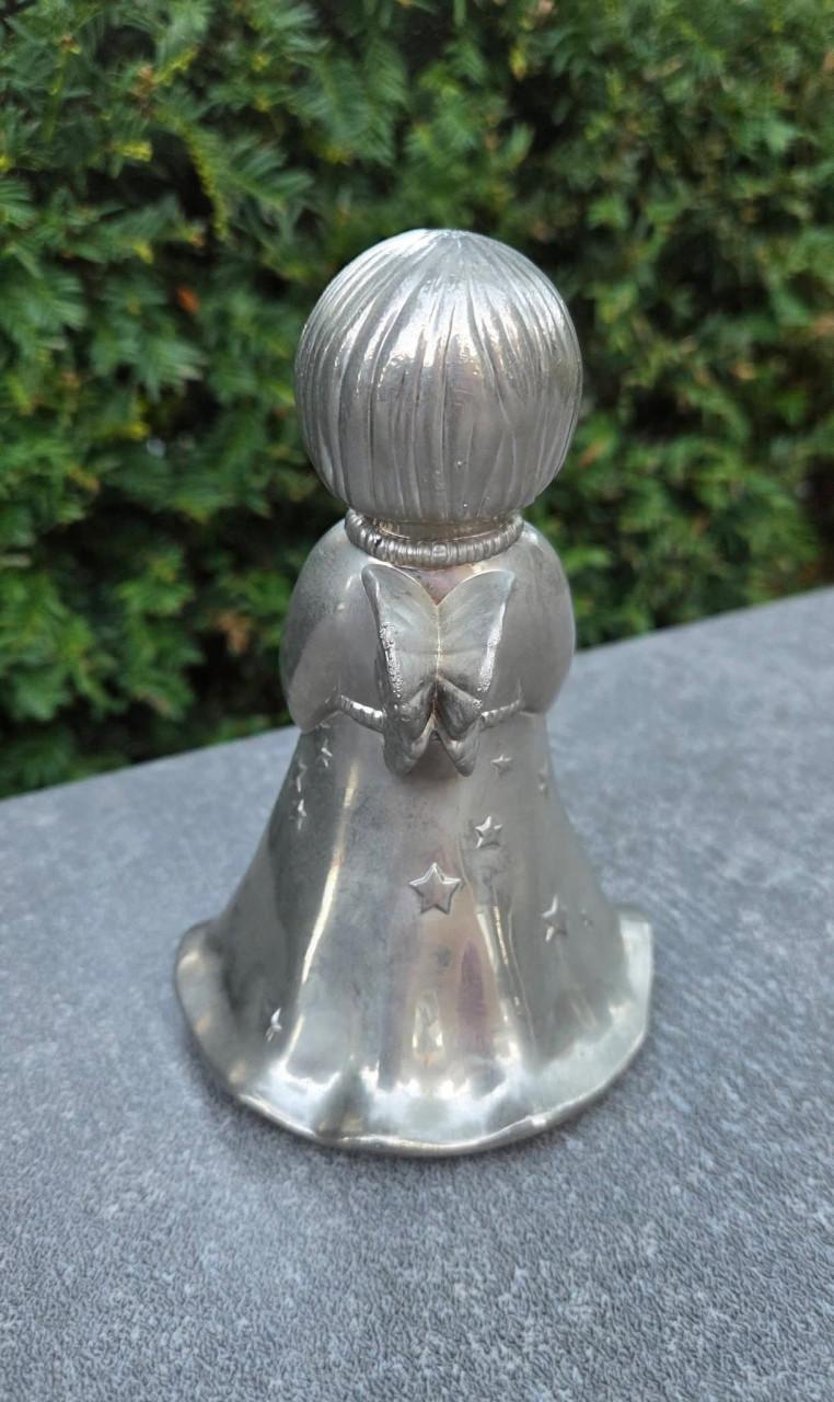 🌿 Vintage Zware Zilverkleurige (BMF) Kerstengel-kandelaar.