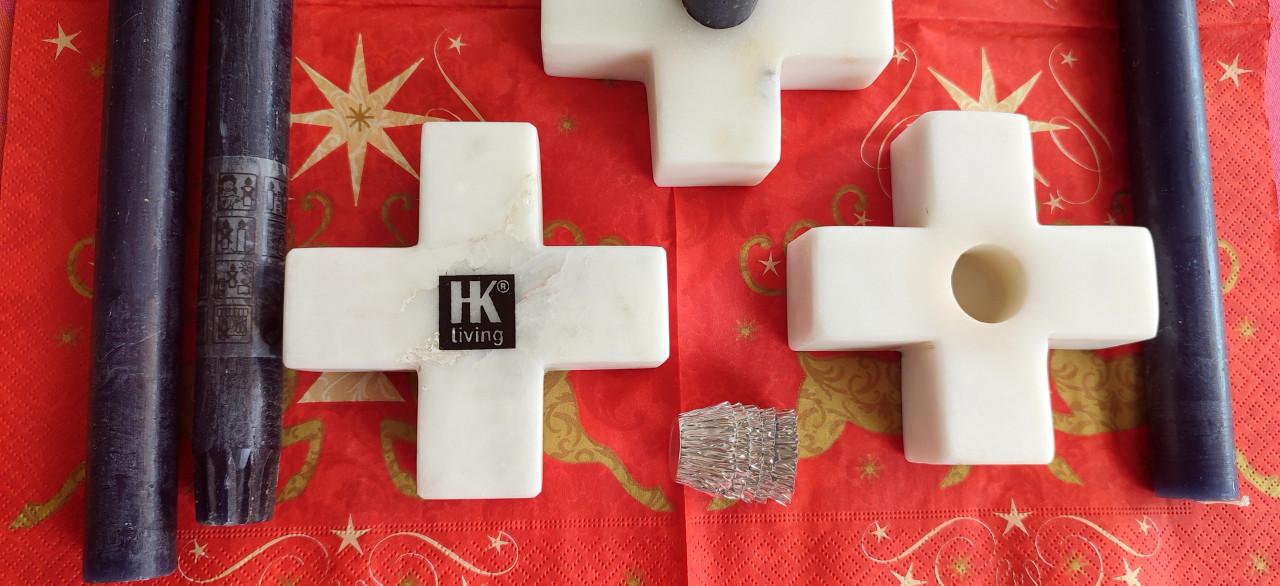 HK Living Marmeren kandelaar - 4 st, met 4 lange kaars inbegrepen = €16