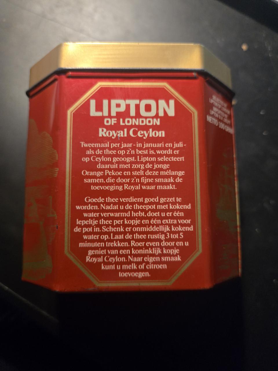 Vintage Lipton Royal Ceylon Tea blik, 9.5x7x9.5 cm