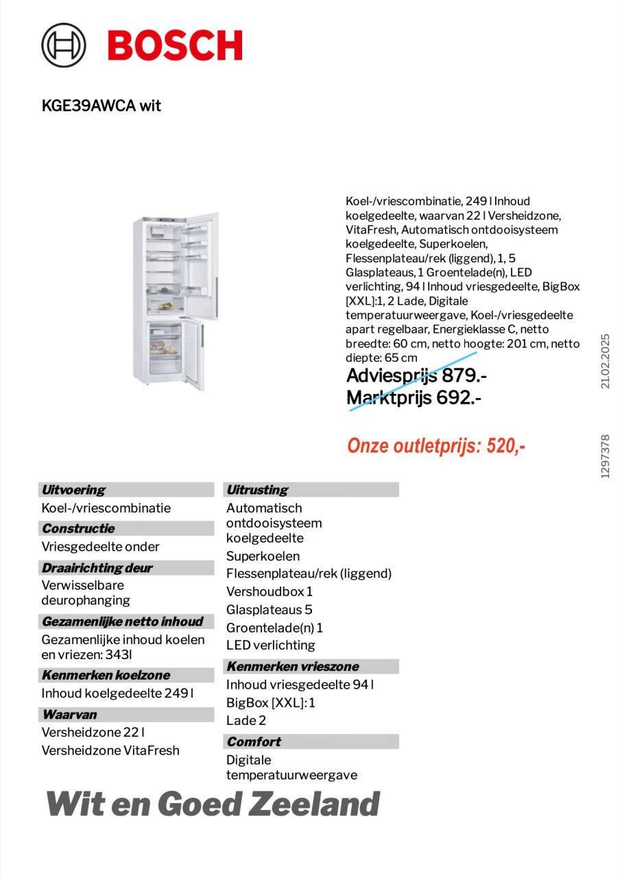 BOSCH Koel-/vries (outlet/nieuw)