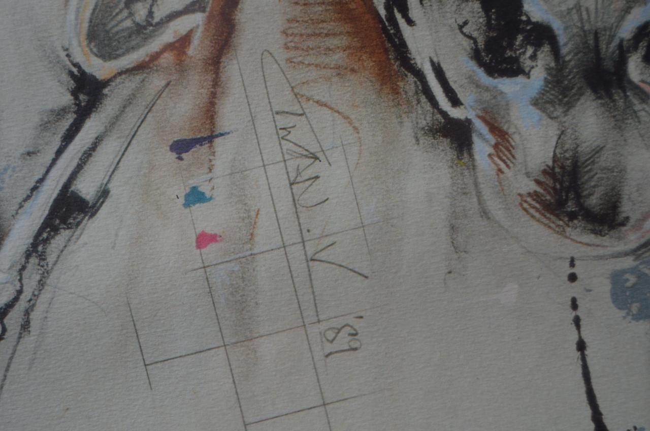 Litho 'Jockey te paard' Twan vd Vorstenbosch, gesigneerd