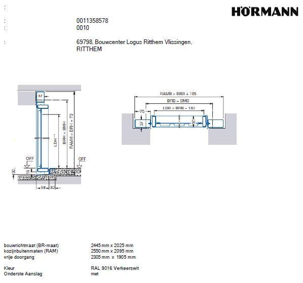 Hörmann kanteldeur N80 2445x2025 mm NIEUW