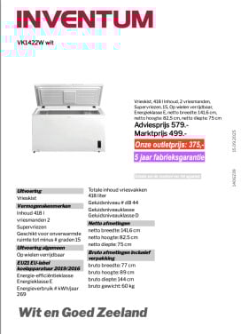 Inventum vrieskast cq ijsbad 5 jaar garantie!(outlet/nieuw)
