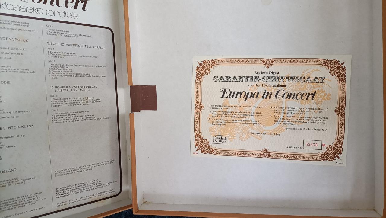 Vinyl platen (LP’s). Europa in Concert. 1 platen. En certificaat.