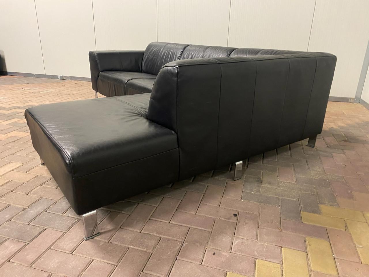 Zwarte Echt Leren Hoekbank-Gratis Levering NL