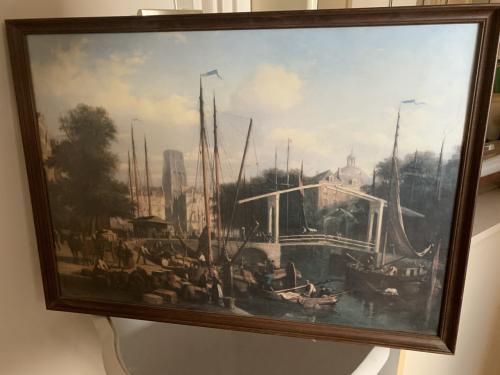 Schilderij reproductie met glas en lijst.