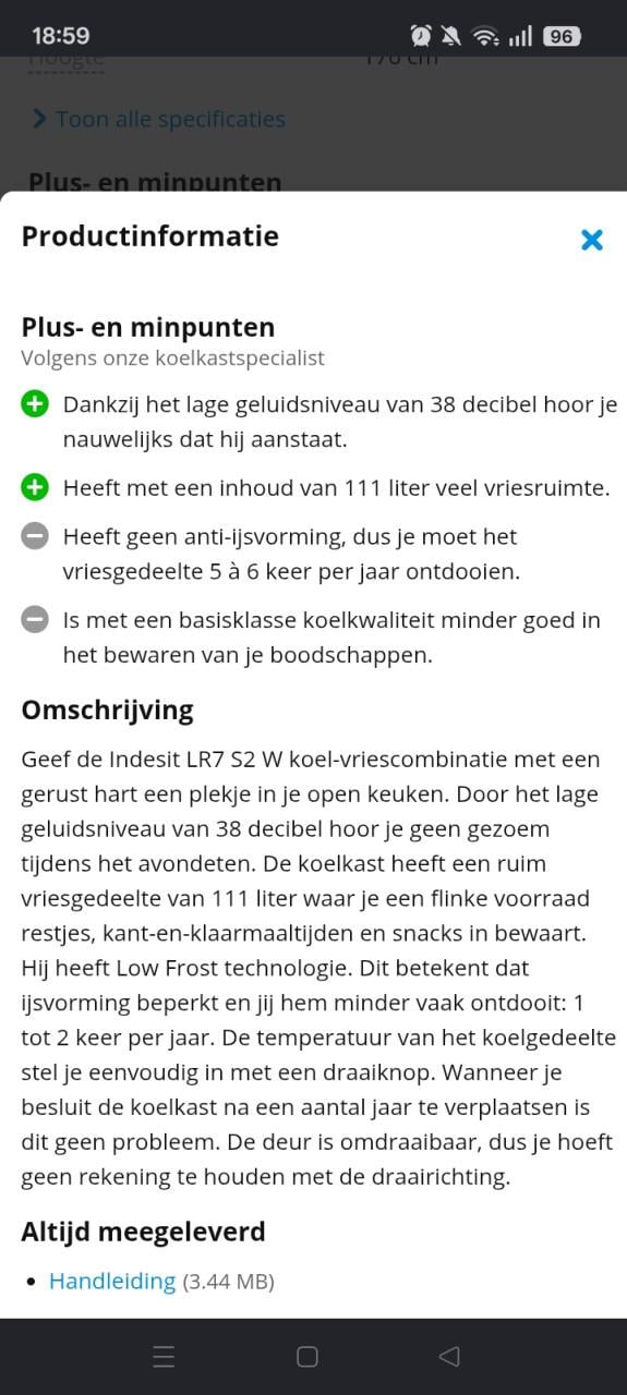 Koel vries combo Indesit