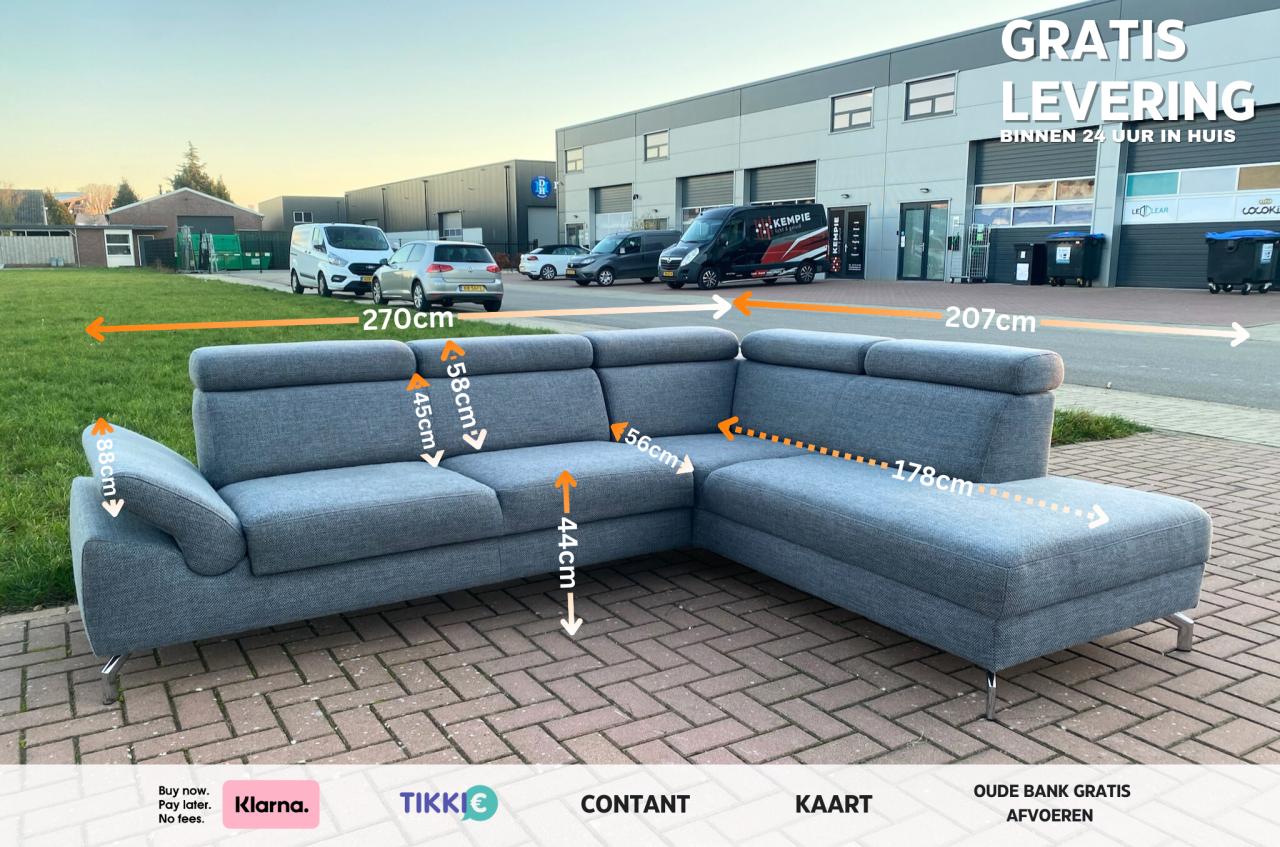 Montèl Grijze Stoffen Hoekbank- Gratis bezorging NL