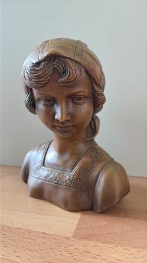 Antieke Art Nouveau Buste Meisje met Hoofddoek