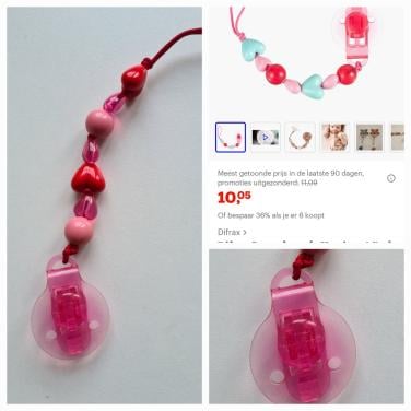 Difrax Hartjes Speenkoord in het roze en rood om a.d kleding te bevestigen