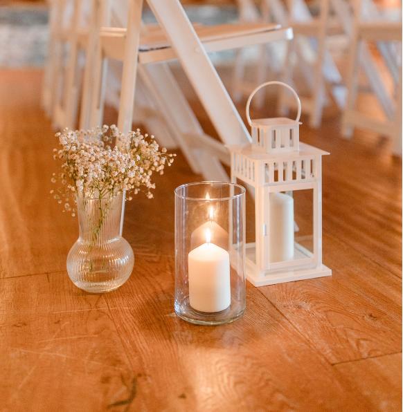 Ikea Lantaarn met stompkaars, binnen/buiten wit, metaal, 28 cm