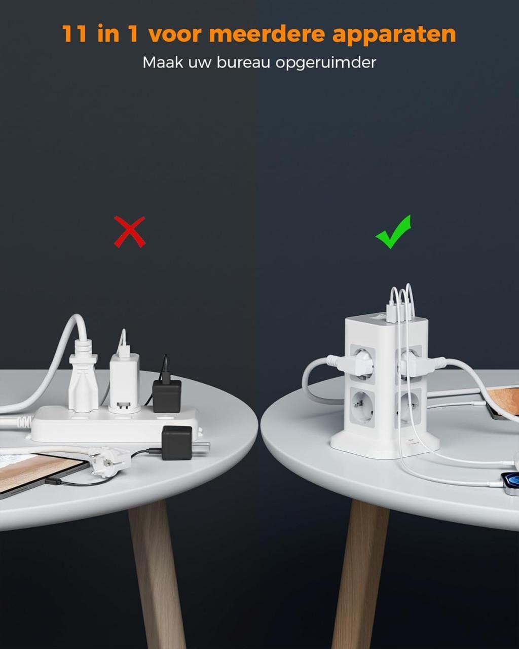 TESSAN 8 Voudige Stekkerdoos, Stekkerdoos met 3 USB poorten