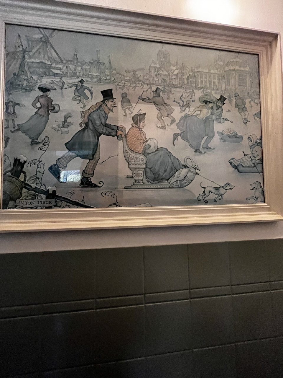 Schilderij Anton Pieck. Mooi, met lijst.