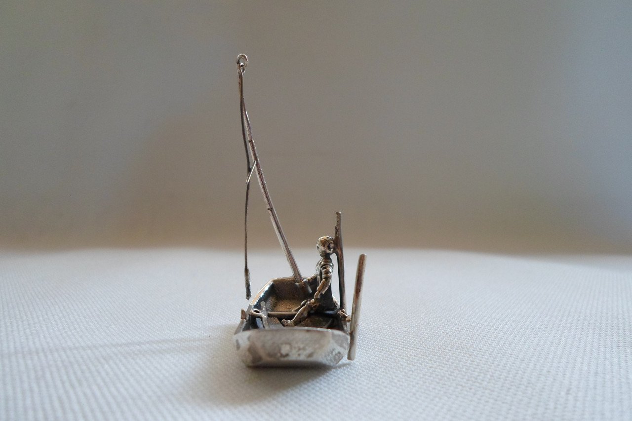 Zilver Miniatuur Visser Boot Hengel
