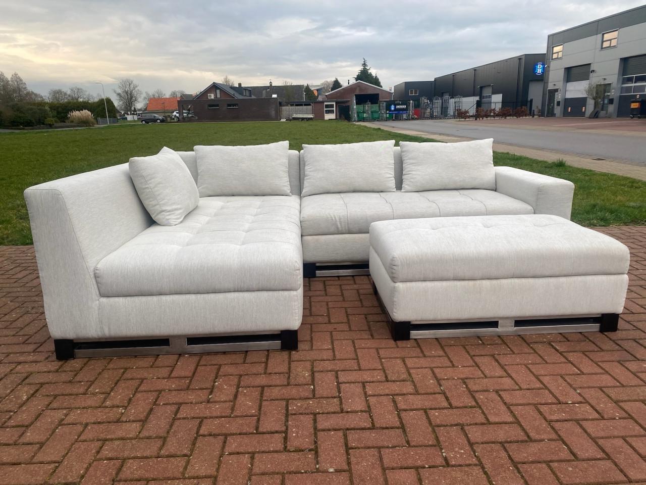 Grijze Stoffen Hoekbank met Hocker – Modern Design – Gratis Levering NL