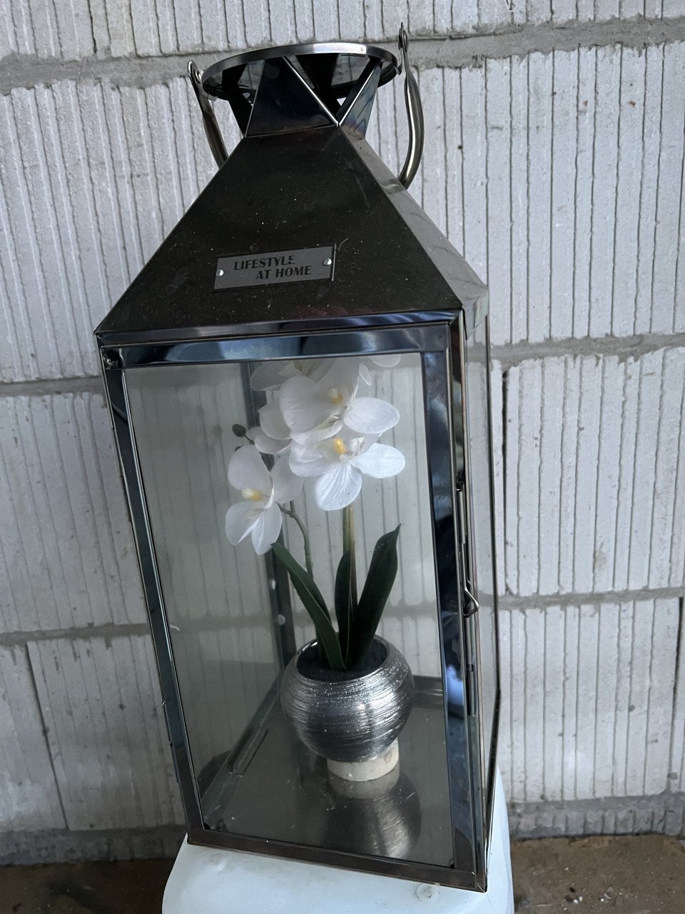 Lantaarn voor kaars - windlicht roestvrij staal en glas indoor/outdoor
