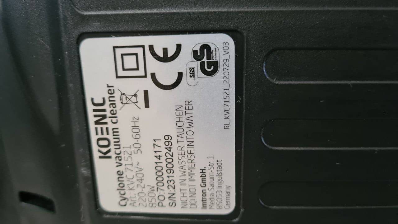 In zeer goed staat cycloonstofzuiger KOENIC-220V-850W