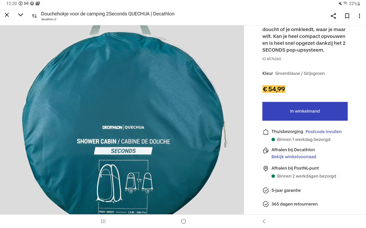Douchetent  Quechua  van dechatlon, pop-up, nieuw