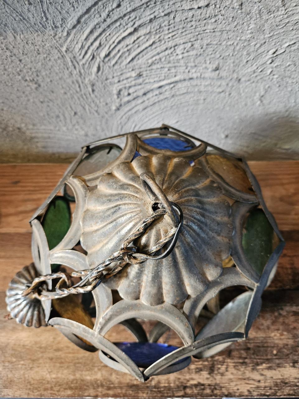 Vintage Hanglamp met Gekleurd Glas in lood - Oosters Design