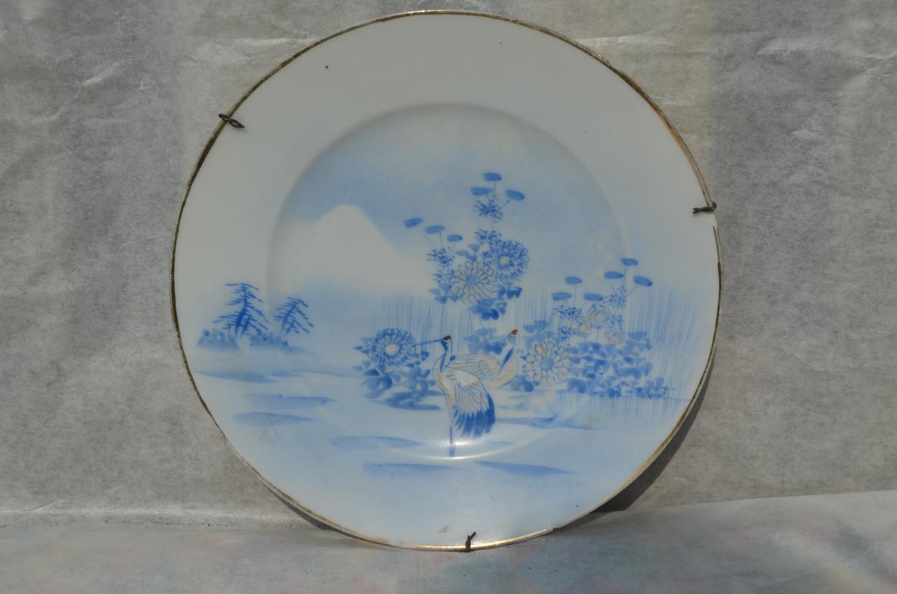 2 Japanse porseleinen bordjes Kraanvogels