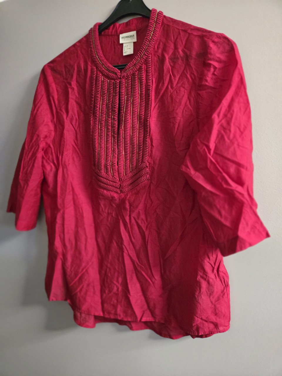 Rode blouse India geinspireerd. H&M Consious Collection Maat 38