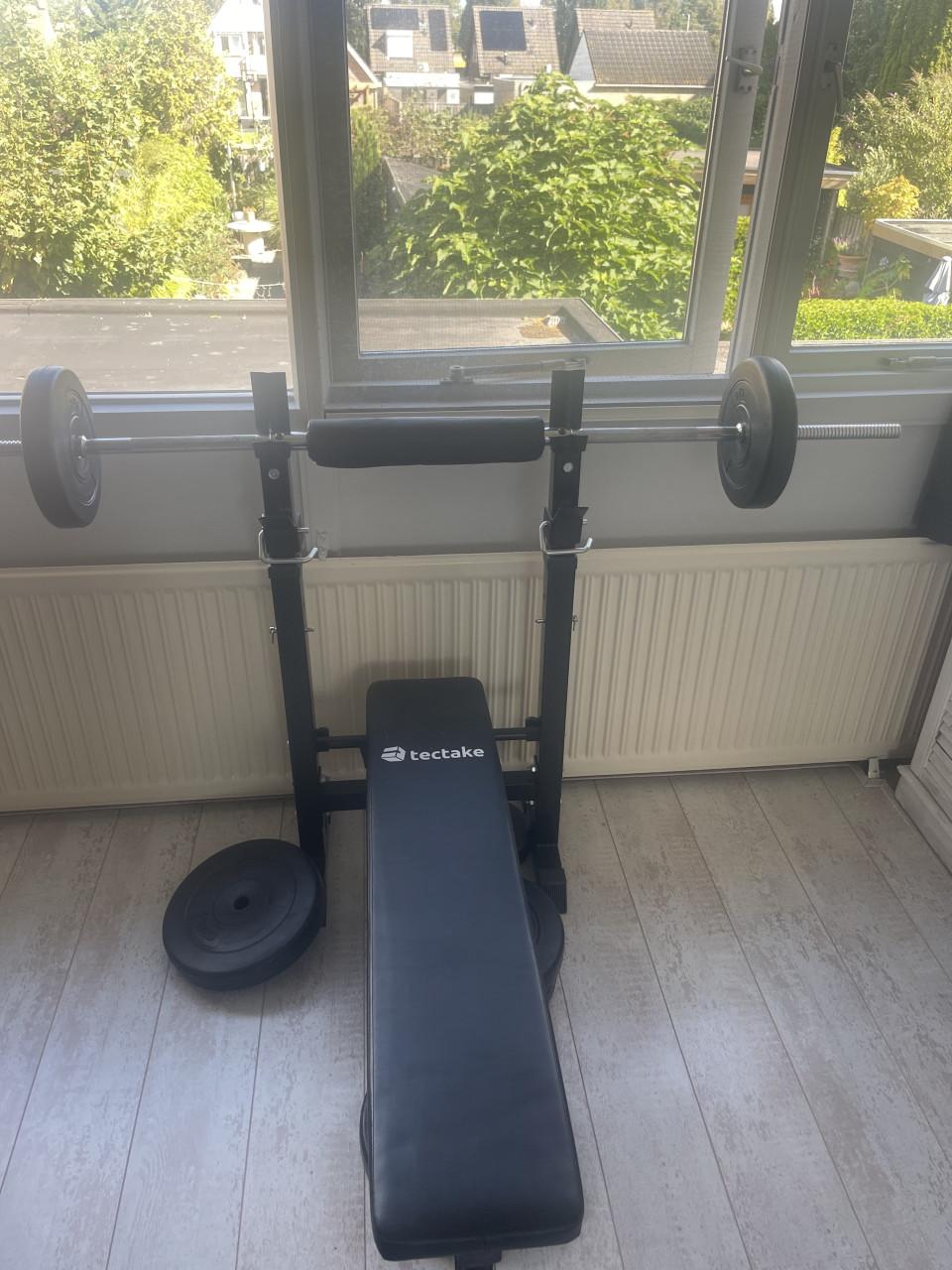 Halterbank met gewichten en drukstang