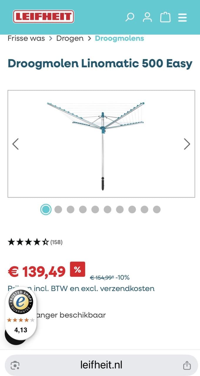 Leifheit Droogmolen 500 Easy als nieuw zelden gebruikt winkelprijs €139,-