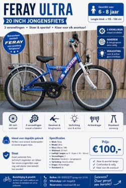 🚲 Feray Ultra Jongensfiets – 20 inch | Blauw/Wit 💙🤍