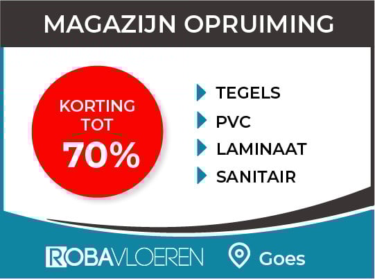 Magazijn opruiming!!!  Tot 70% KORTING op TEGELS, PVC, LAMINAAT & SANITAIR!