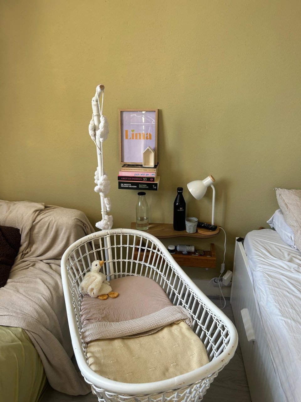 Vintage/Antiek babywiegje met matras en hemeltje voor newborn