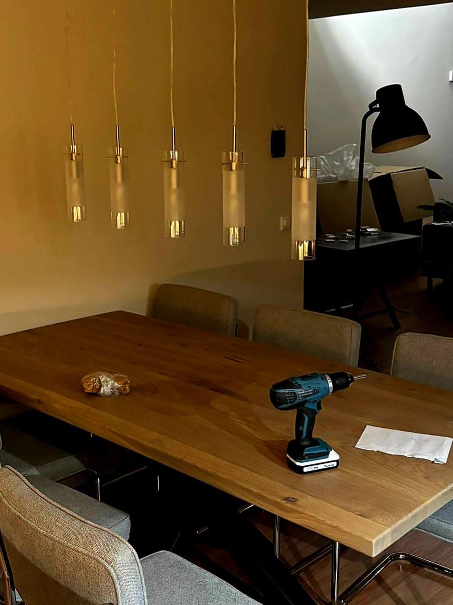 Armatuur hanglamp met vijf glazen kokerspots