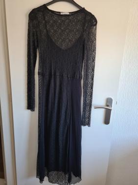 Nieuw ! Zara zwarte lange kanten Maxi jurk + onderjurkMaat M