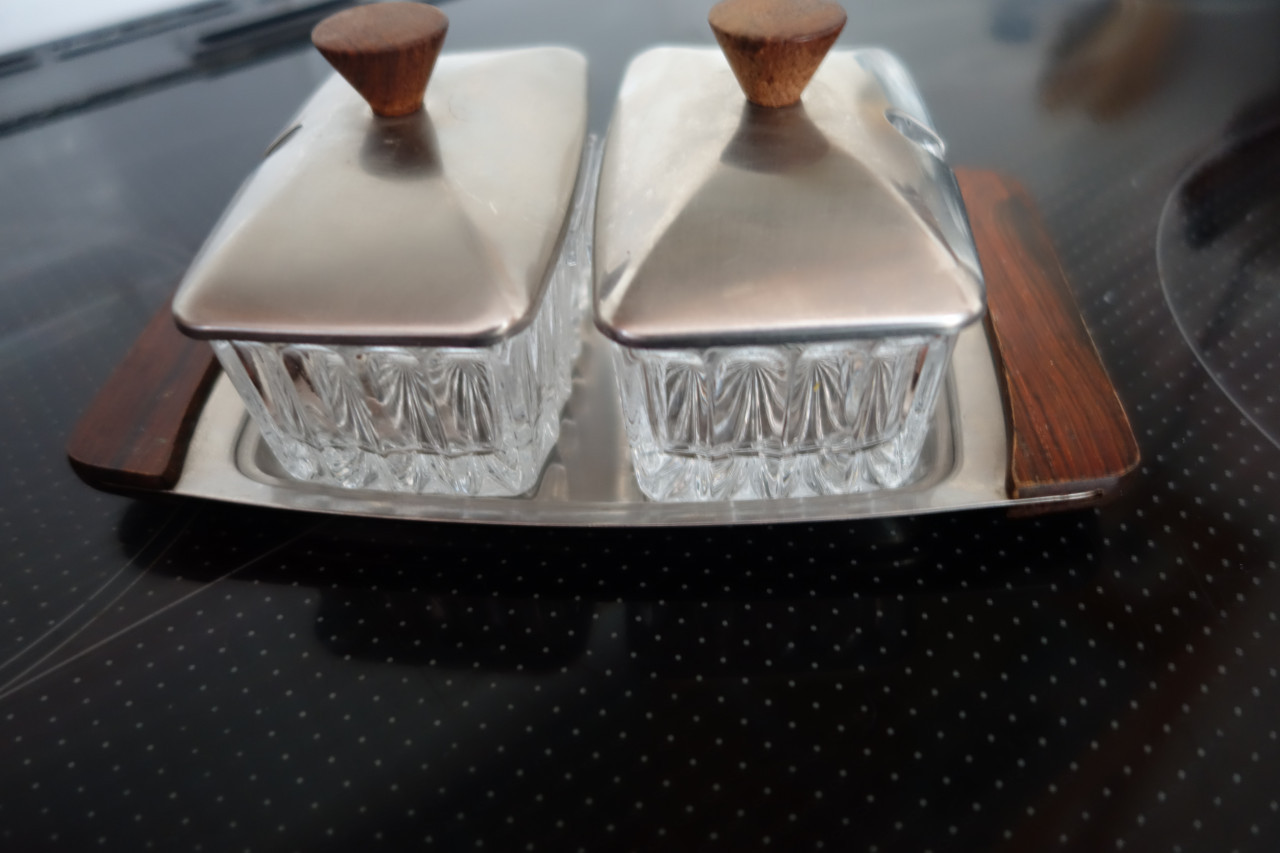 Vintage rvs/bleikristal jam garnituur set