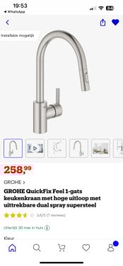 Grohe kraan STAAL quickfit 1 hendel uittrekbaar dual kop