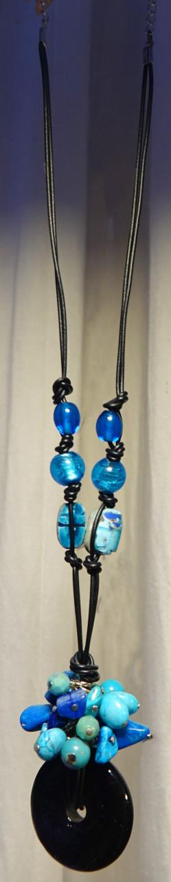 Nieuwe boho stijl lange ketting zwart, blauw en turkoois