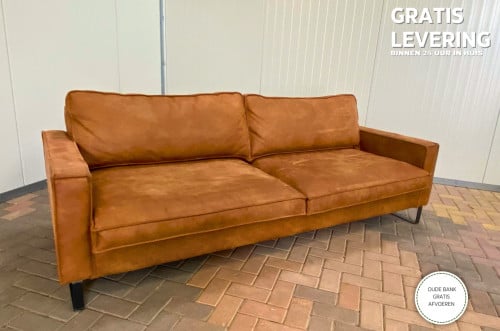 GRATIS LEVERING HEEL NL Cognac Stoffen 4-zits Bankstel