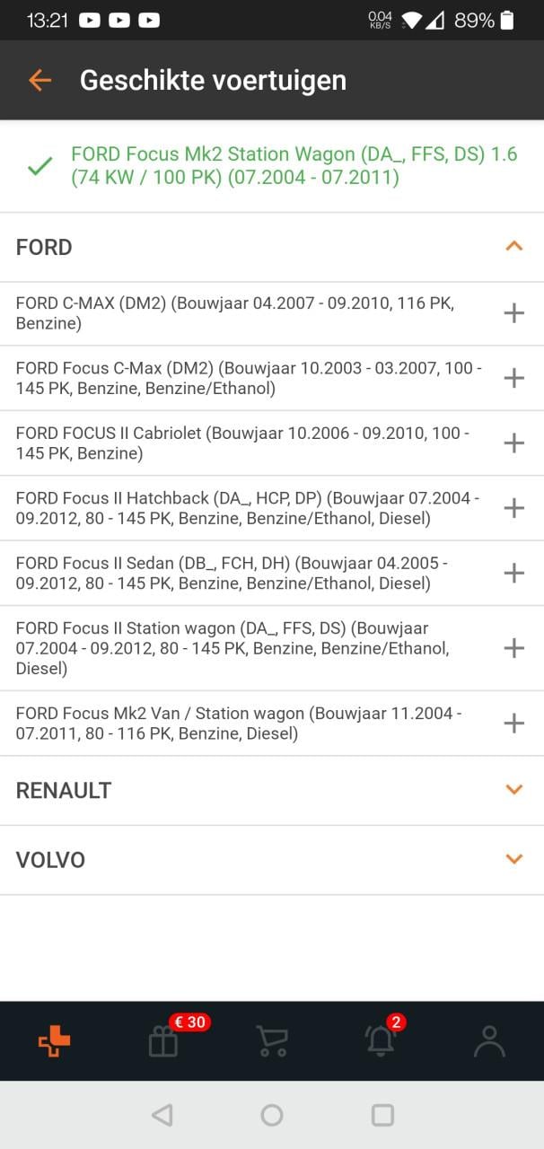 Luchtfilter voor Ford Focus/C-Max, Volvo V50 V40 S40 C30, Renault Megane II