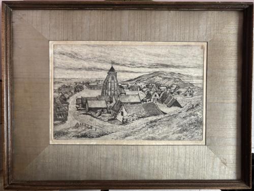 Gesigneerde Ets L.J. Braams - zicht op Zoutelande 1941